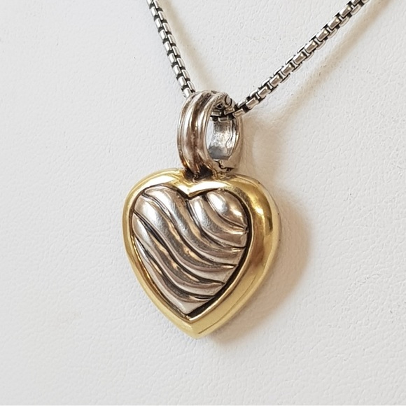 David Yurman Sterling & 18K Gold Large Cable Heart Locket Pendant - Picture 5 of 11